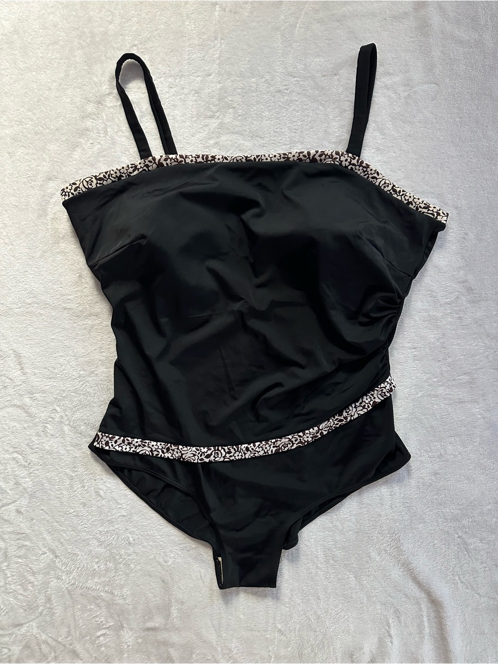 White Stag Vintage One Piece Swimsuit in Black Size 3X Floral Trim Detail Summer